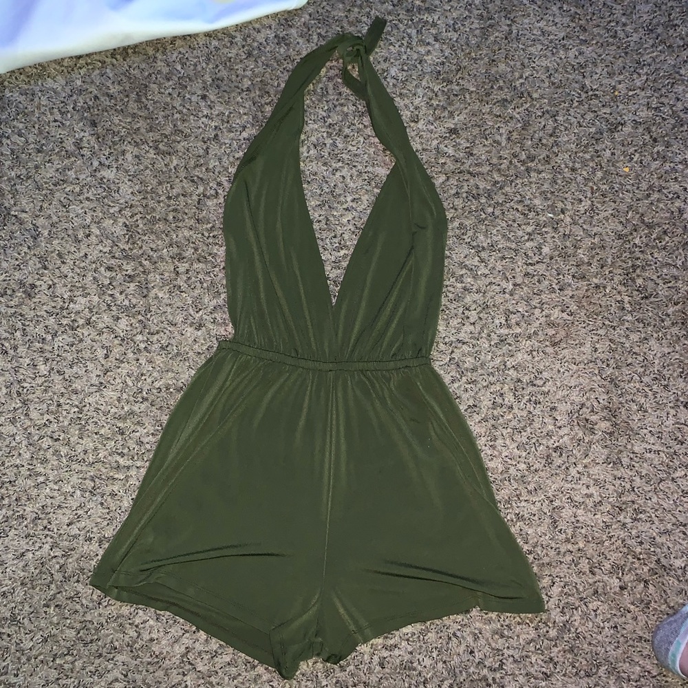 Olive green halter neck romper!